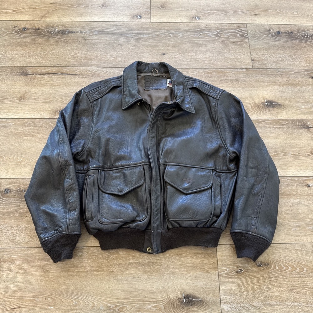 Vintage Leather Bomber Jacket‎ Mens XL Camel Cigarettes Branded Garments Brown